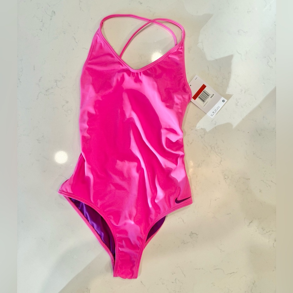 Nike Youth Hot Pink Cross-Back One-Piece Swimsuit